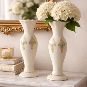 Vintage Lenox Ivory Bone China Vases Pair 8” Gold Gilt Made in USA
